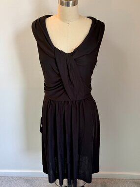 Ann Taylor Black Twist Front "cowl neck" slinky circle dress- Size 10
